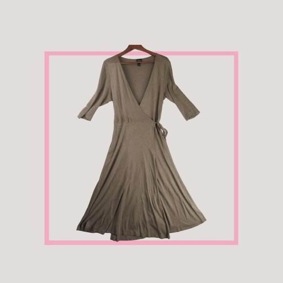 Eileen Fisher Dresses & Skirts - Eileen Fisher Wrap V-neck Knit Dress Size M Tan